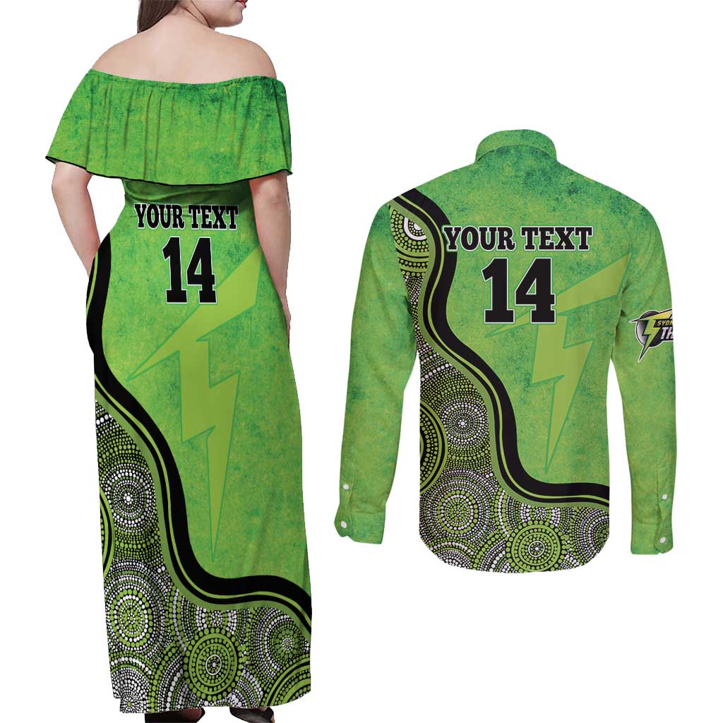 Custom Sydney Thunder Couples Matching Off Shoulder Maxi Dress and Long Sleeve Button Shirt Indigenous Art - Grunge Style