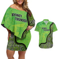 Custom Sydney Thunder Couples Matching Off Shoulder Short Dress and Hawaiian Shirt Indigenous Art - Grunge Style