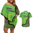 Custom Sydney Thunder Couples Matching Off Shoulder Short Dress and Hawaiian Shirt Indigenous Art - Grunge Style