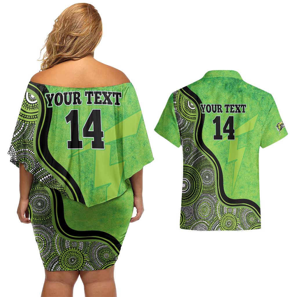 Custom Sydney Thunder Couples Matching Off Shoulder Short Dress and Hawaiian Shirt Indigenous Art - Grunge Style