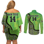 Custom Sydney Thunder Couples Matching Off Shoulder Short Dress and Long Sleeve Button Shirt Indigenous Art - Grunge Style