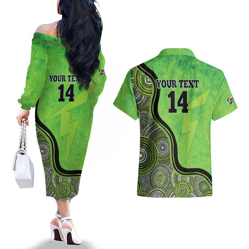 Custom Sydney Thunder Couples Matching Off The Shoulder Long Sleeve Dress and Hawaiian Shirt Indigenous Art - Grunge Style