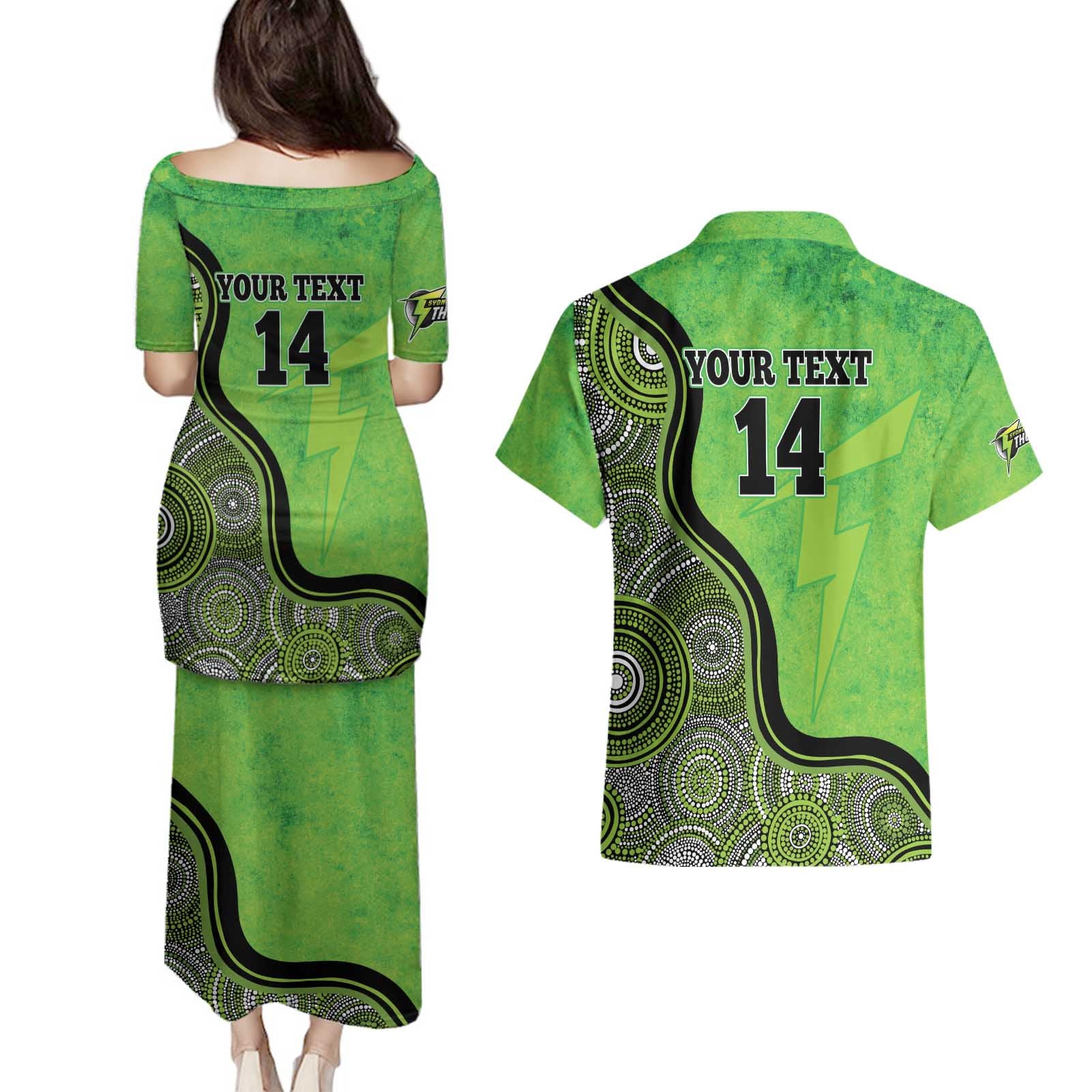 Custom Sydney Thunder Couples Matching Puletasi and Hawaiian Shirt Indigenous Art - Grunge Style