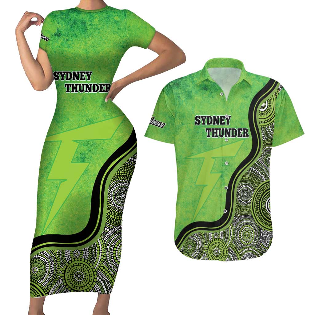 Custom Sydney Thunder Couples Matching Short Sleeve Bodycon Dress and Hawaiian Shirt Indigenous Art - Grunge Style