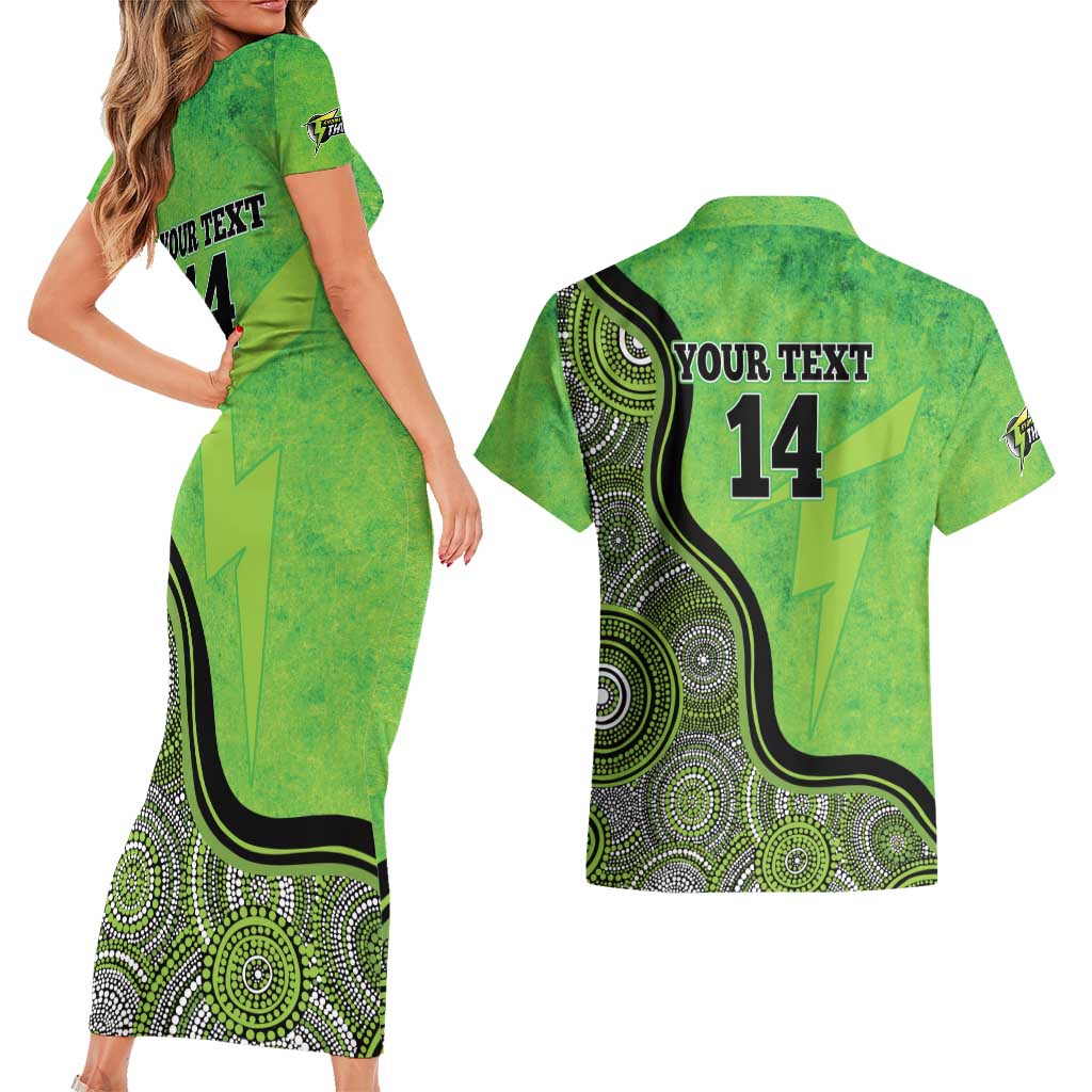 Custom Sydney Thunder Couples Matching Short Sleeve Bodycon Dress and Hawaiian Shirt Indigenous Art - Grunge Style