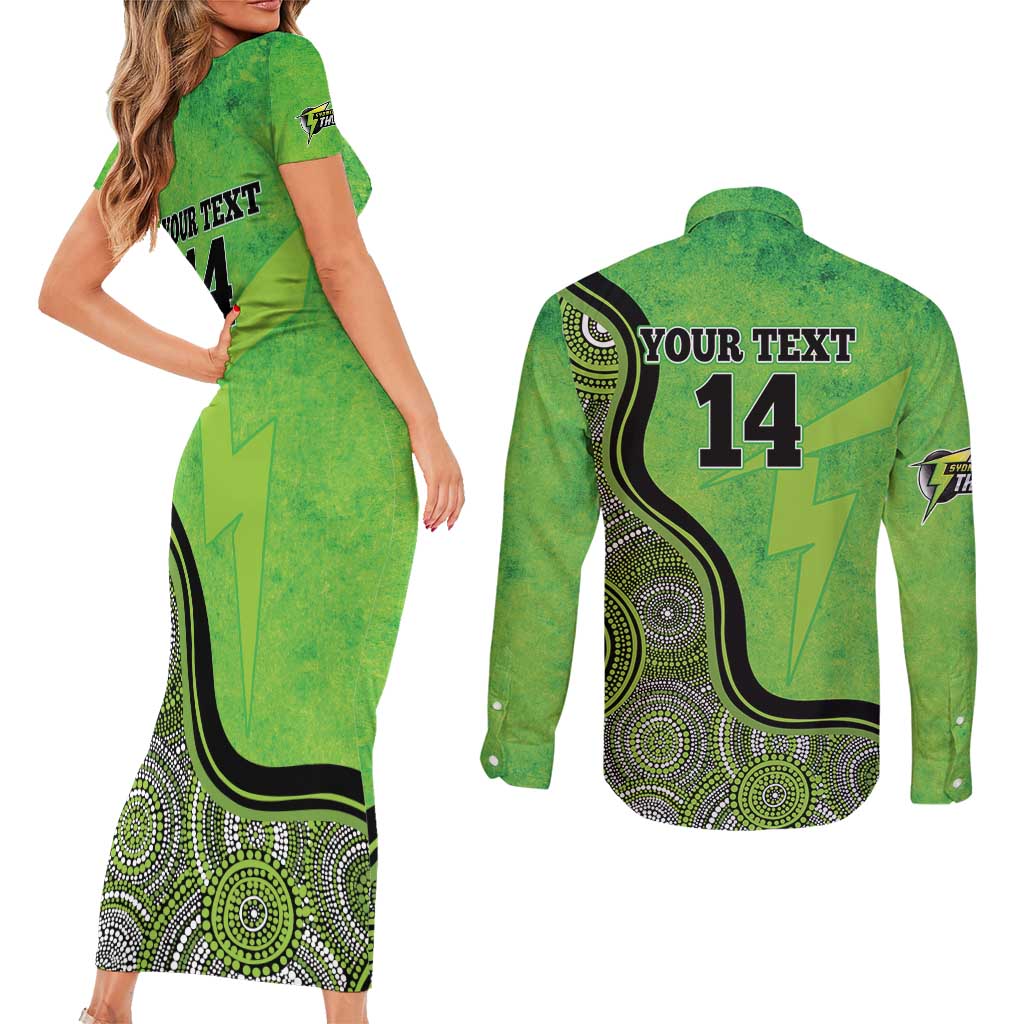 Custom Sydney Thunder Couples Matching Short Sleeve Bodycon Dress and Long Sleeve Button Shirt Indigenous Art - Grunge Style