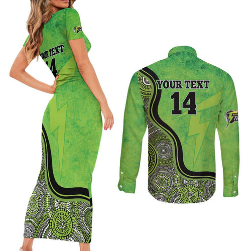 Custom Sydney Thunder Couples Matching Short Sleeve Bodycon Dress and Long Sleeve Button Shirt Indigenous Art - Grunge Style