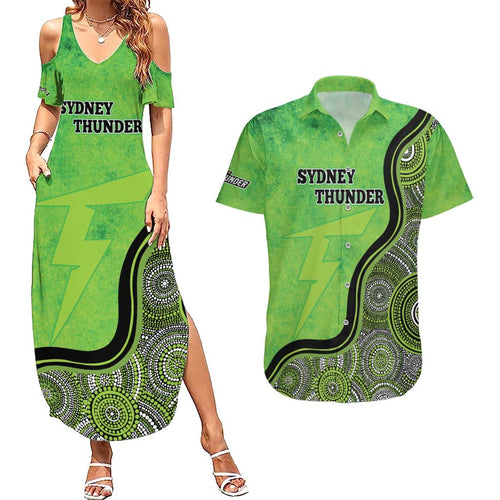 Custom Sydney Thunder Couples Matching Summer Maxi Dress and Hawaiian Shirt Indigenous Art - Grunge Style