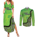 Custom Sydney Thunder Couples Matching Summer Maxi Dress and Long Sleeve Button Shirt Indigenous Art - Grunge Style