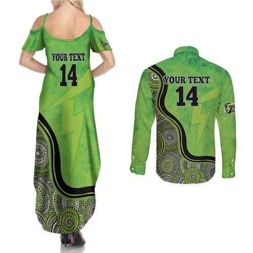 Custom Sydney Thunder Couples Matching Summer Maxi Dress and Long Sleeve Button Shirt Indigenous Art - Grunge Style