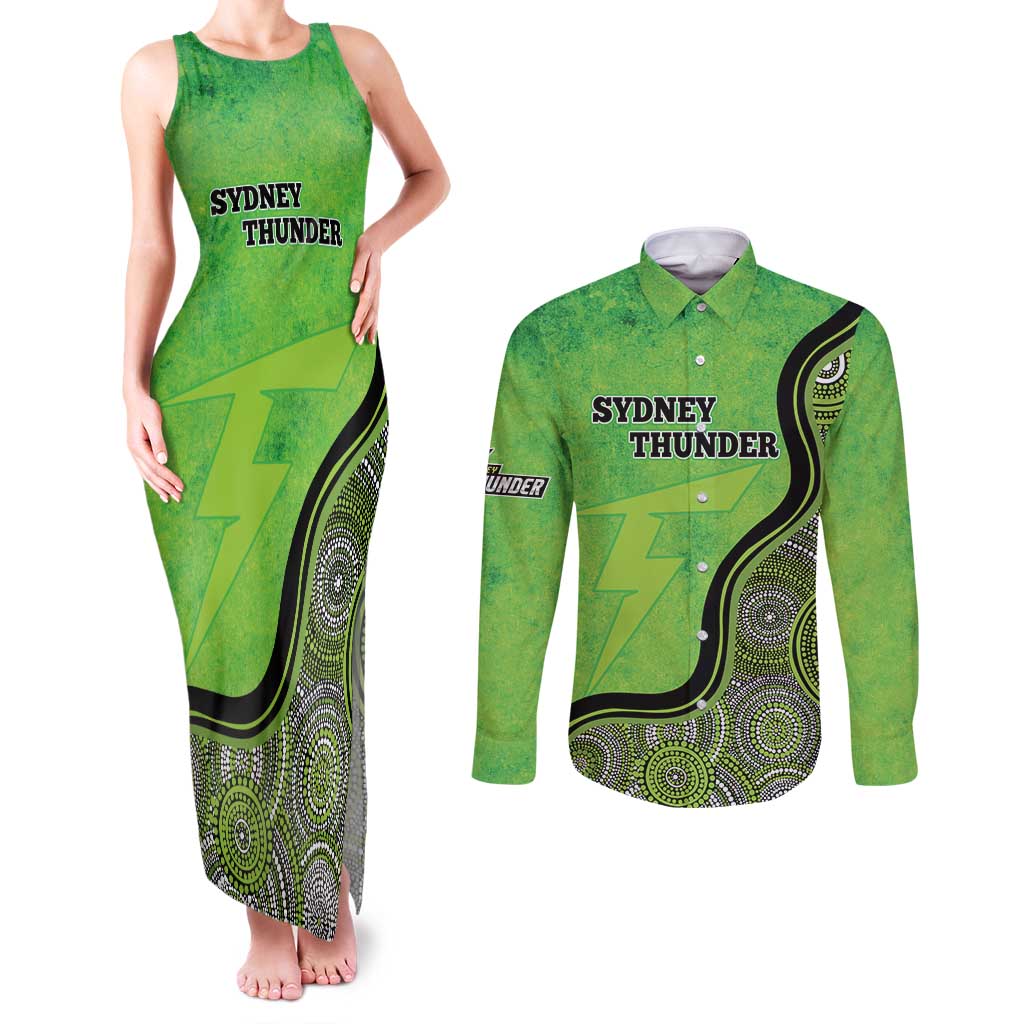 Custom Sydney Thunder Couples Matching Tank Maxi Dress and Long Sleeve Button Shirt Indigenous Art - Grunge Style
