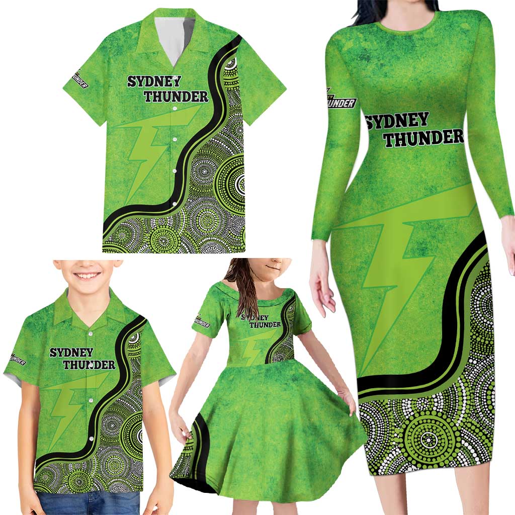 Custom Sydney Thunder Family Matching Long Sleeve Bodycon Dress and Hawaiian Shirt Indigenous Art - Grunge Style