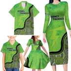 Custom Sydney Thunder Family Matching Long Sleeve Bodycon Dress and Hawaiian Shirt Indigenous Art - Grunge Style