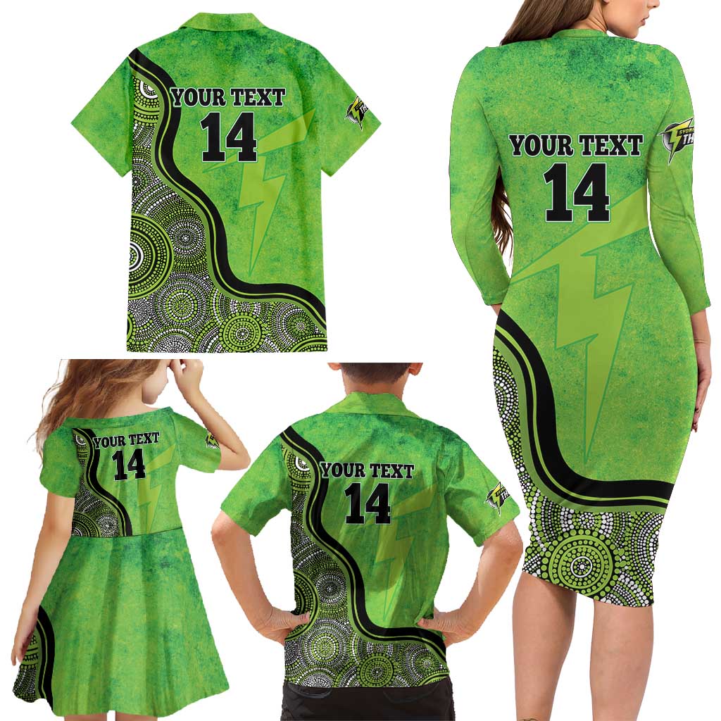 Custom Sydney Thunder Family Matching Long Sleeve Bodycon Dress and Hawaiian Shirt Indigenous Art - Grunge Style