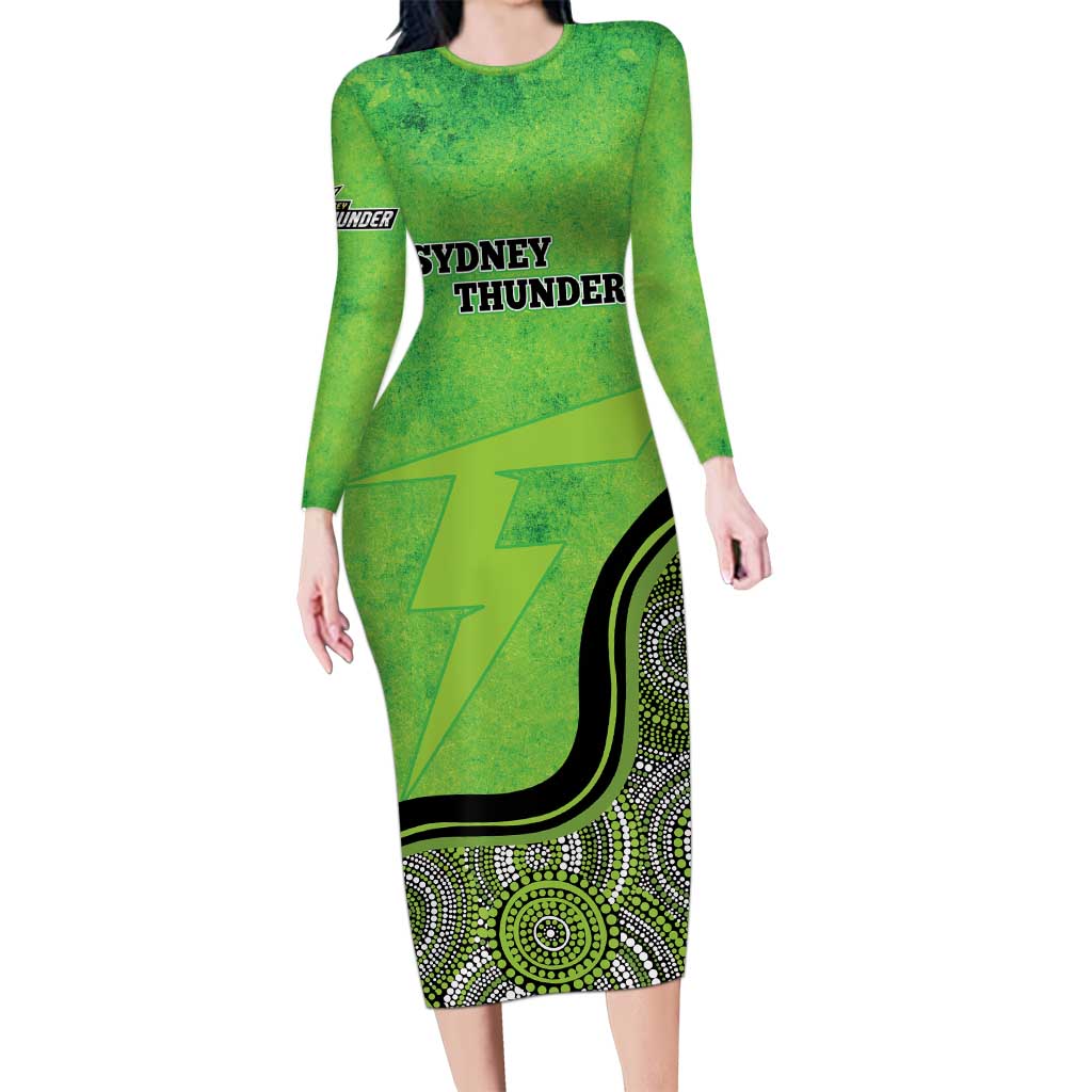 Custom Sydney Thunder Family Matching Long Sleeve Bodycon Dress and Hawaiian Shirt Indigenous Art - Grunge Style