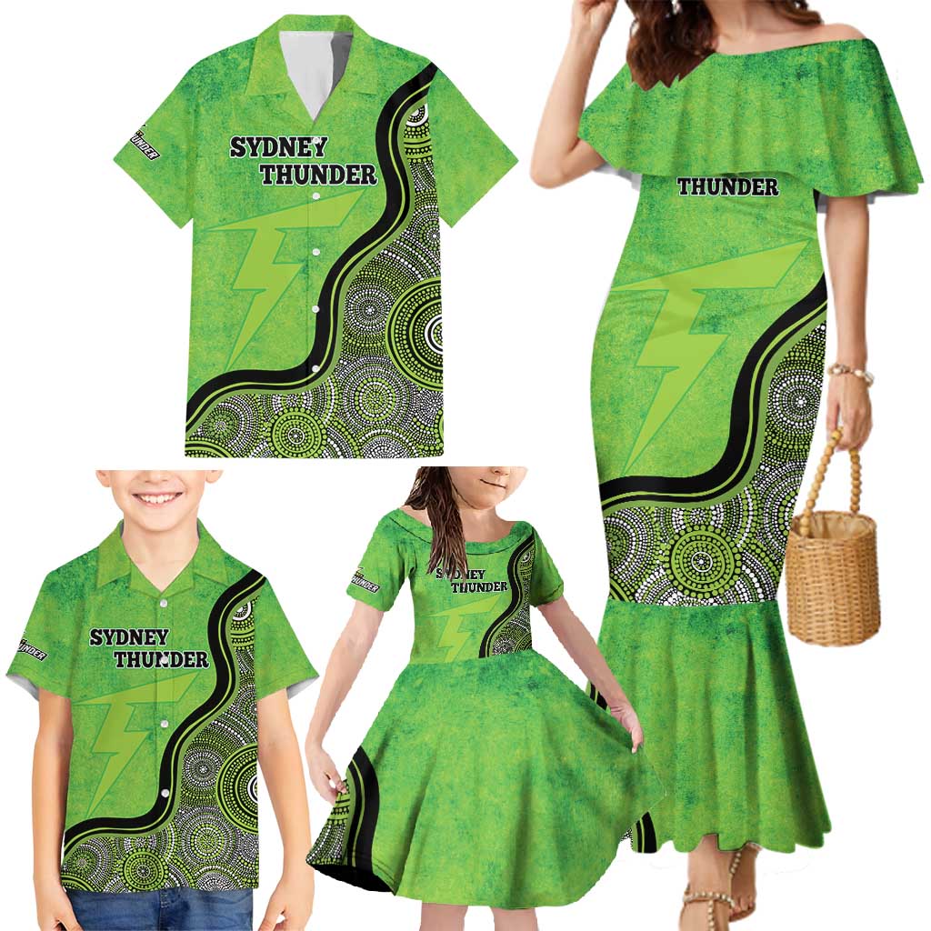 Custom Sydney Thunder Family Matching Mermaid Dress and Hawaiian Shirt Indigenous Art - Grunge Style