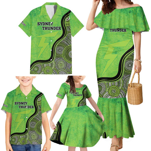 Custom Sydney Thunder Family Matching Mermaid Dress and Hawaiian Shirt Indigenous Art - Grunge Style