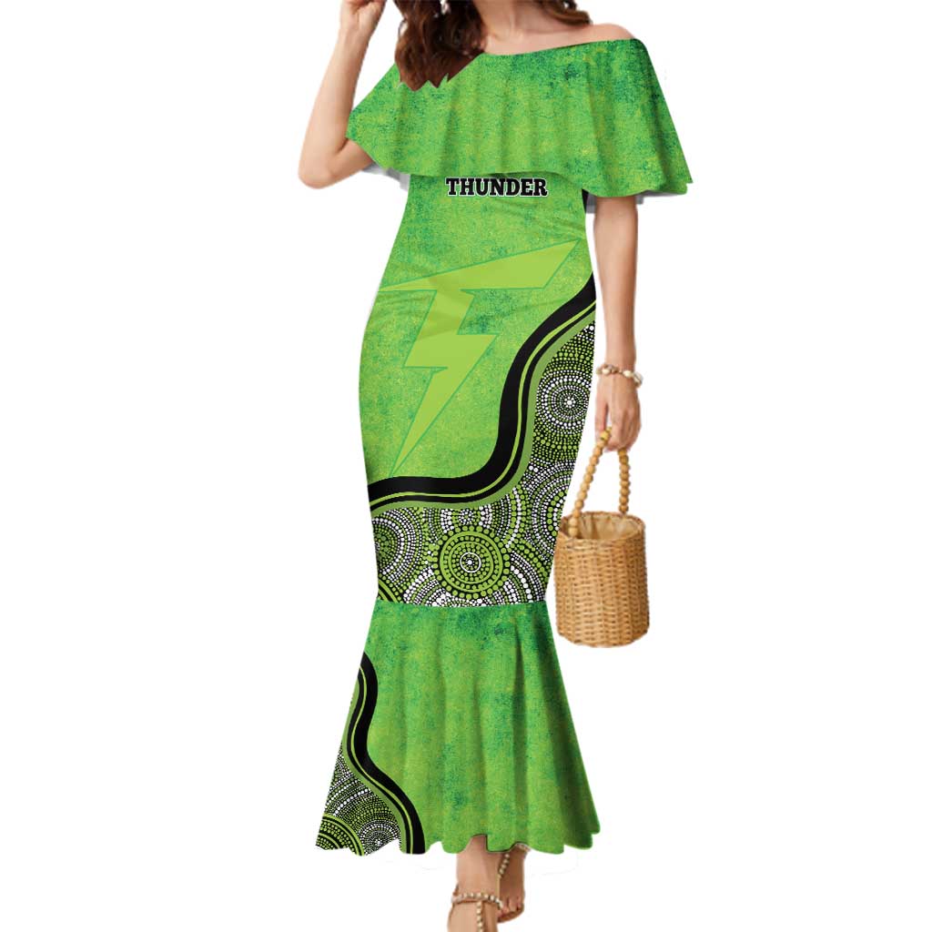 Custom Sydney Thunder Family Matching Mermaid Dress and Hawaiian Shirt Indigenous Art - Grunge Style