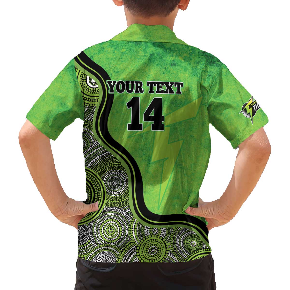 Custom Sydney Thunder Family Matching Off The Shoulder Long Sleeve Dress and Hawaiian Shirt Indigenous Art - Grunge Style