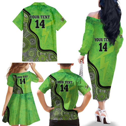 Custom Sydney Thunder Family Matching Off The Shoulder Long Sleeve Dress and Hawaiian Shirt Indigenous Art - Grunge Style