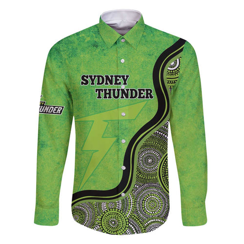 Custom Sydney Thunder Family Matching Off The Shoulder Long Sleeve Dress and Hawaiian Shirt Indigenous Art - Grunge Style
