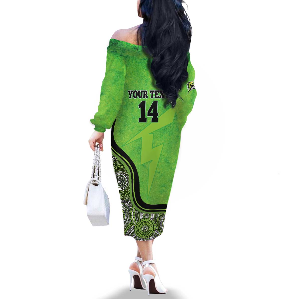Custom Sydney Thunder Family Matching Off The Shoulder Long Sleeve Dress and Hawaiian Shirt Indigenous Art - Grunge Style