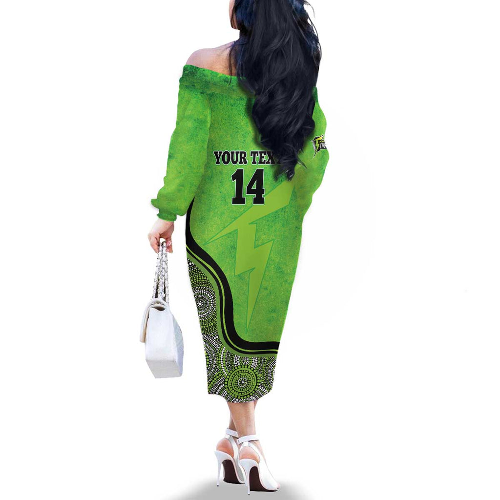 Custom Sydney Thunder Family Matching Off The Shoulder Long Sleeve Dress and Hawaiian Shirt Indigenous Art - Grunge Style