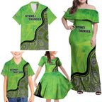 Custom Sydney Thunder Family Matching Off Shoulder Maxi Dress and Hawaiian Shirt Indigenous Art - Grunge Style