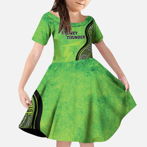 Custom Sydney Thunder Family Matching Off Shoulder Maxi Dress and Hawaiian Shirt Indigenous Art - Grunge Style