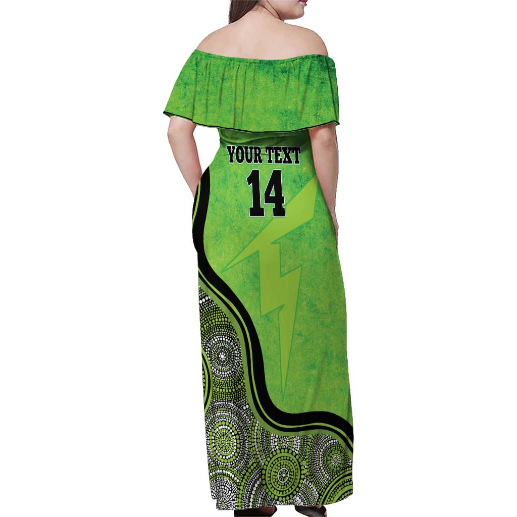 Custom Sydney Thunder Family Matching Off Shoulder Maxi Dress and Hawaiian Shirt Indigenous Art - Grunge Style