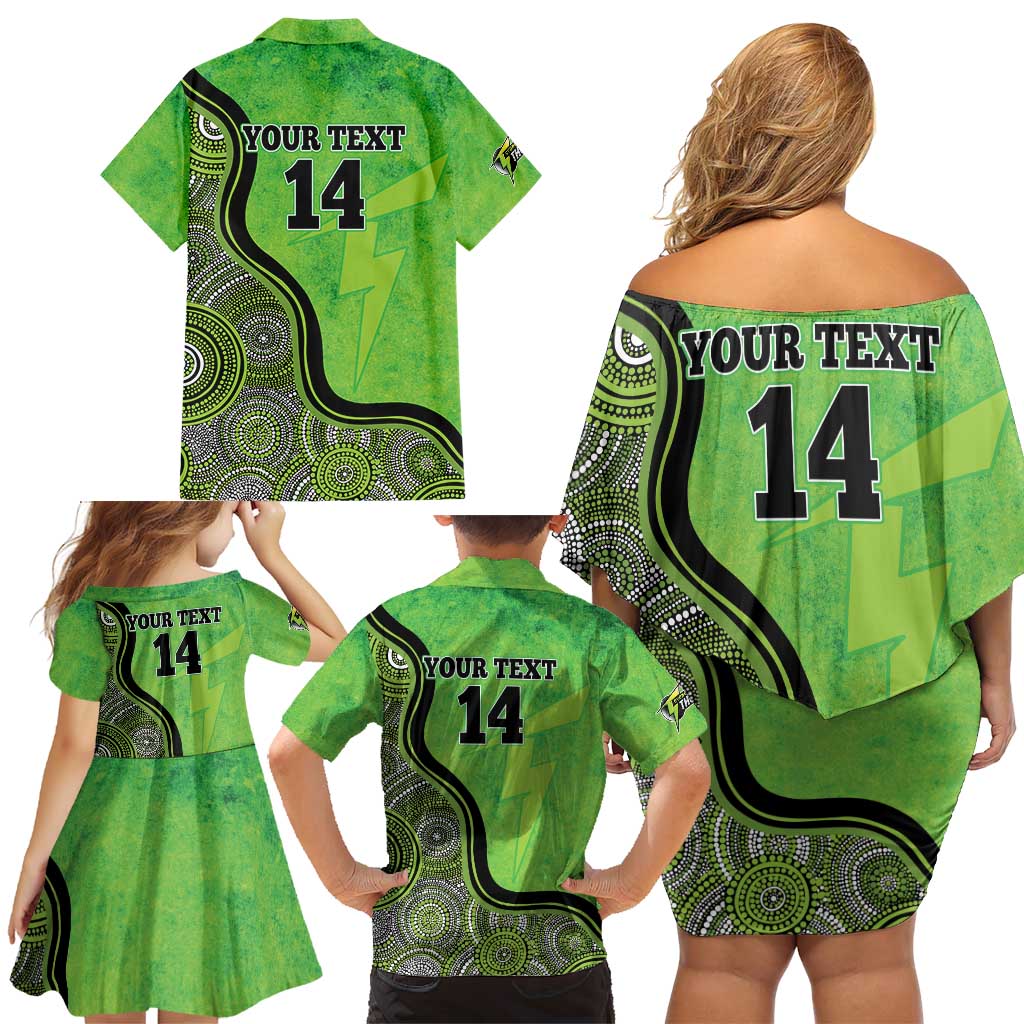 Custom Sydney Thunder Family Matching Off Shoulder Short Dress and Hawaiian Shirt Indigenous Art - Grunge Style