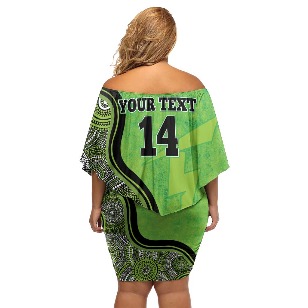 Custom Sydney Thunder Family Matching Off Shoulder Short Dress and Hawaiian Shirt Indigenous Art - Grunge Style