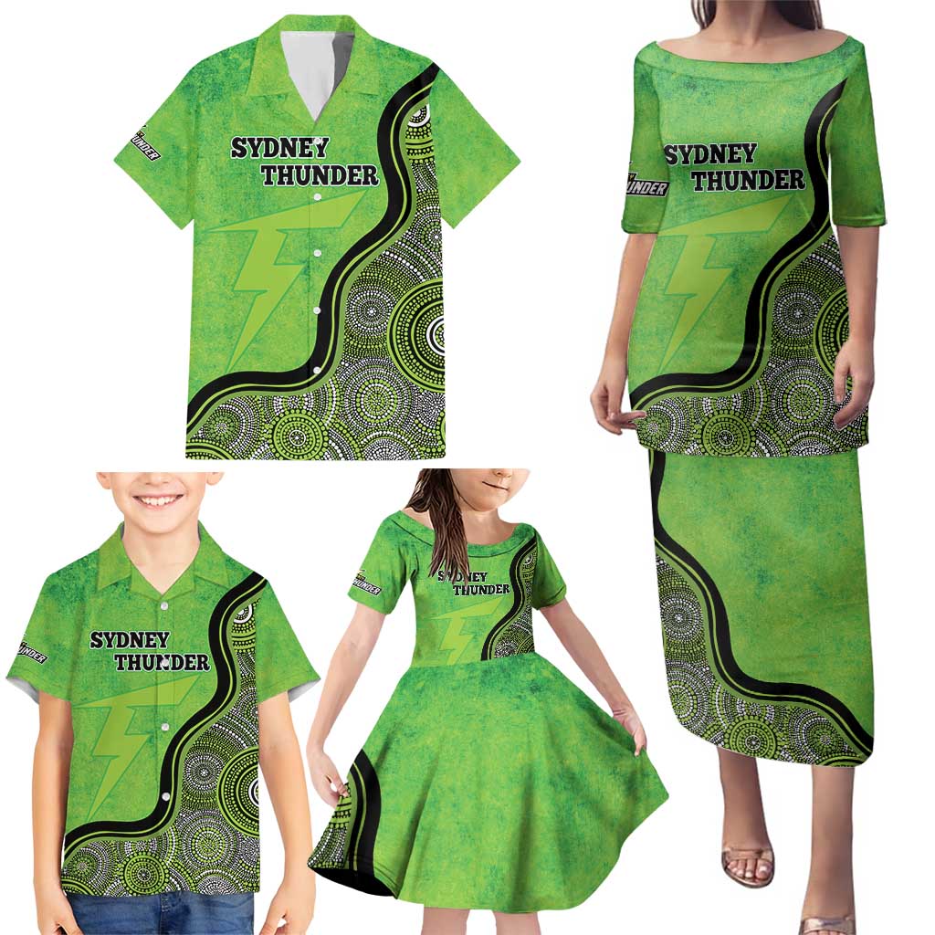 Custom Sydney Thunder Family Matching Puletasi and Hawaiian Shirt Indigenous Art - Grunge Style