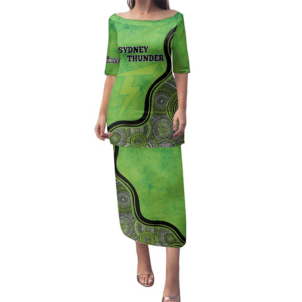 Custom Sydney Thunder Family Matching Puletasi and Hawaiian Shirt Indigenous Art - Grunge Style