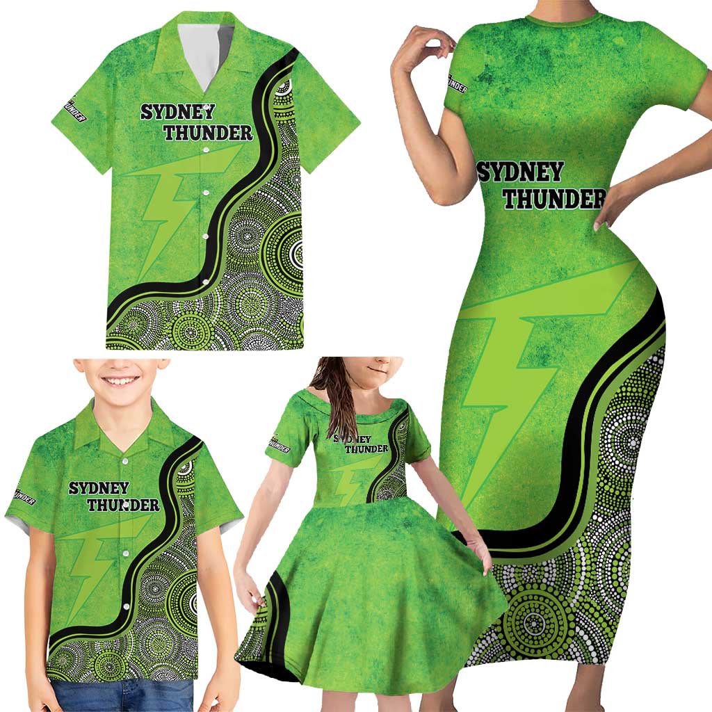 Custom Sydney Thunder Family Matching Short Sleeve Bodycon Dress and Hawaiian Shirt Indigenous Art - Grunge Style
