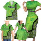 Custom Sydney Thunder Family Matching Short Sleeve Bodycon Dress and Hawaiian Shirt Indigenous Art - Grunge Style