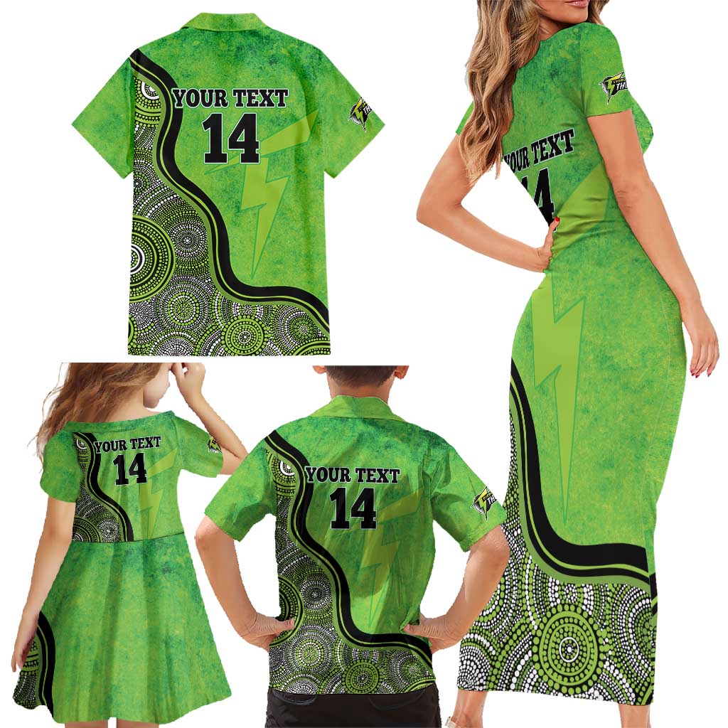 Custom Sydney Thunder Family Matching Short Sleeve Bodycon Dress and Hawaiian Shirt Indigenous Art - Grunge Style