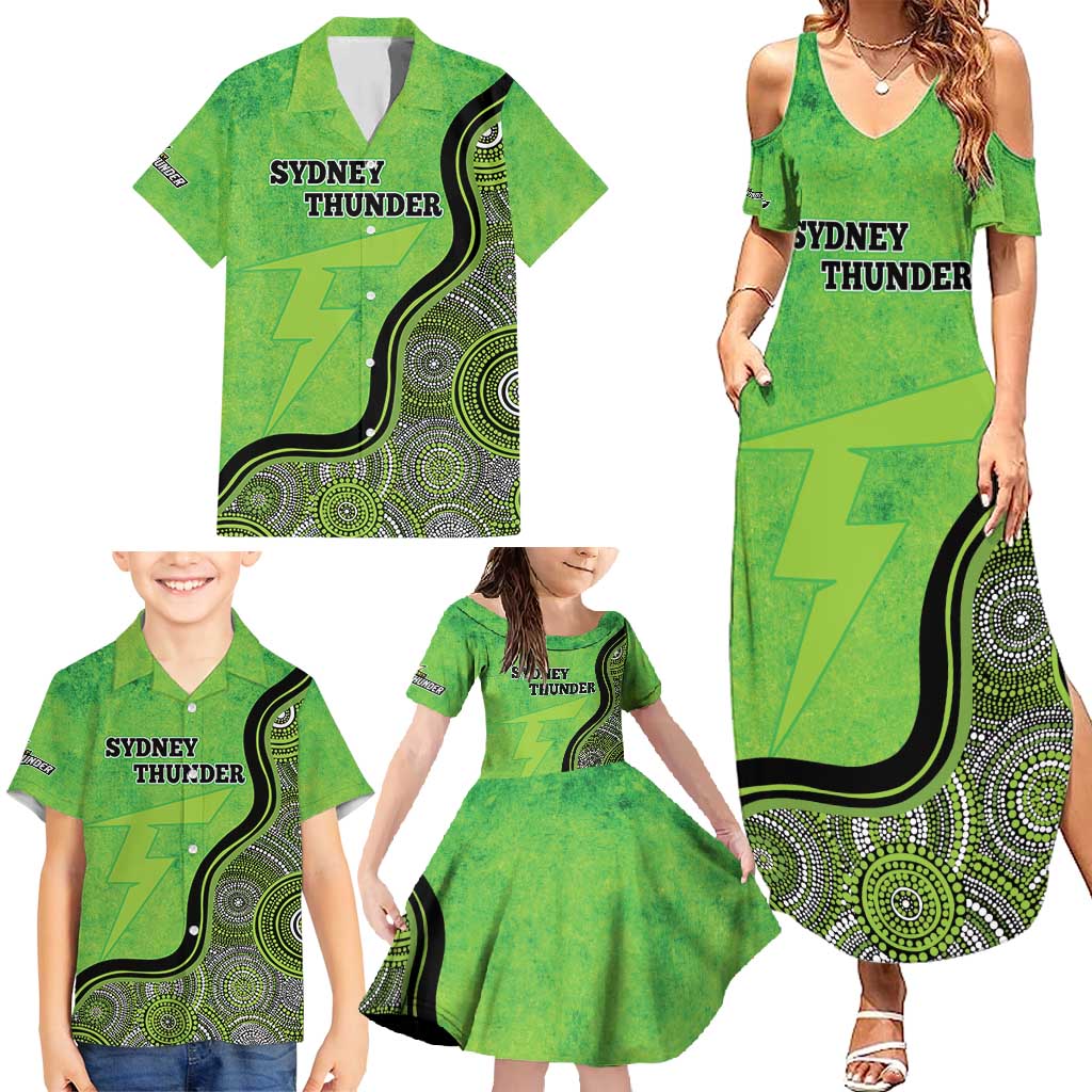 Custom Sydney Thunder Family Matching Summer Maxi Dress and Hawaiian Shirt Indigenous Art - Grunge Style