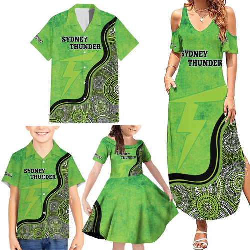 Custom Sydney Thunder Family Matching Summer Maxi Dress and Hawaiian Shirt Indigenous Art - Grunge Style