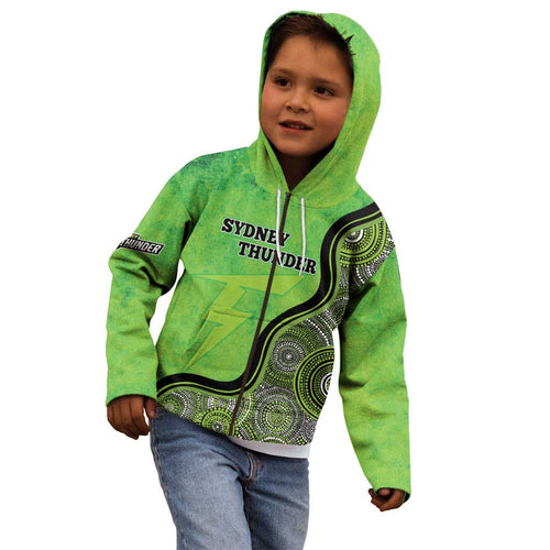 Custom Sydney Thunder Kid Hoodie Indigenous Art - Grunge Style