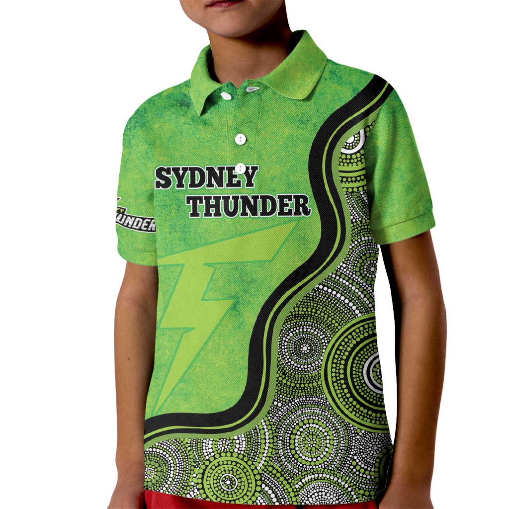 Custom Sydney Thunder Kid Polo Shirt Indigenous Art - Grunge Style