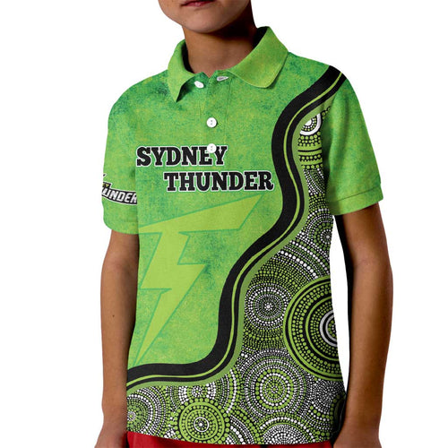 Custom Sydney Thunder Kid Polo Shirt Indigenous Art - Grunge Style