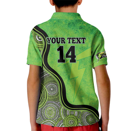 Custom Sydney Thunder Kid Polo Shirt Indigenous Art - Grunge Style