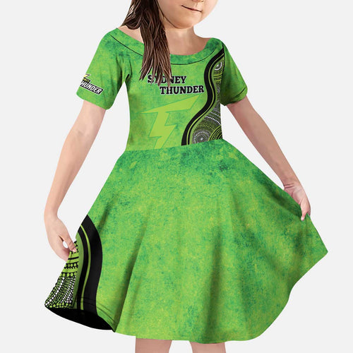 Custom Sydney Thunder Kid Short Sleeve Dress Indigenous Art - Grunge Style