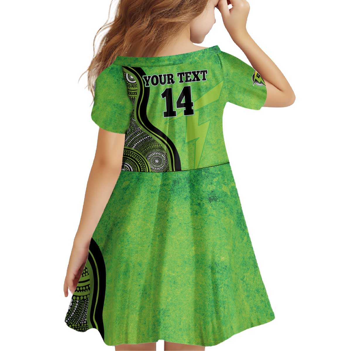 Custom Sydney Thunder Kid Short Sleeve Dress Indigenous Art - Grunge Style