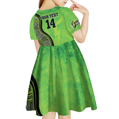 Custom Sydney Thunder Kid Short Sleeve Dress Indigenous Art - Grunge Style