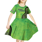 Custom Sydney Thunder Kid Short Sleeve Dress Indigenous Art - Grunge Style