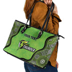 Custom Sydney Thunder Leather Tote Bag Indigenous Art - Grunge Style