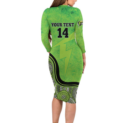Custom Sydney Thunder Long Sleeve Bodycon Dress Indigenous Art - Grunge Style