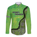 Custom Sydney Thunder Long Sleeve Button Shirt Indigenous Art - Grunge Style
